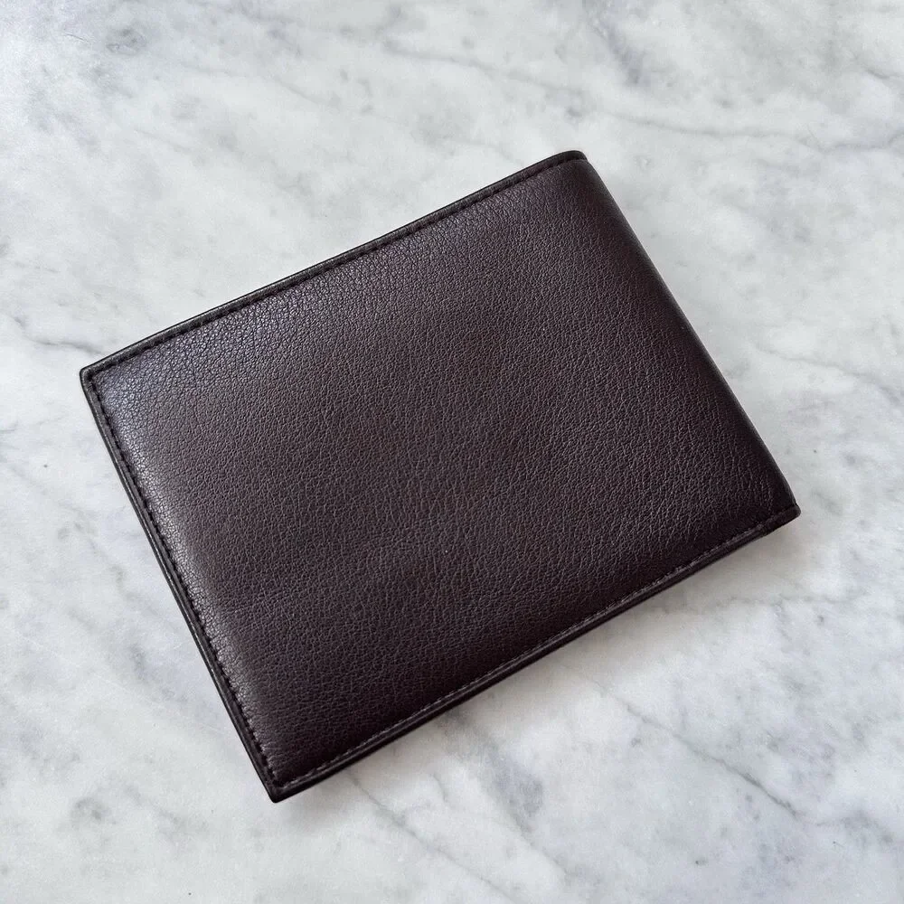 Tumi Dark Brown Leather Bi-Fold Men’s Wallet with Removable ID Card Sleeve